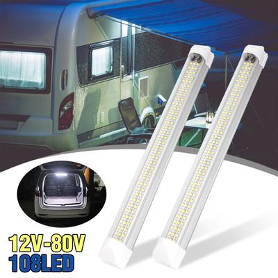 2x LED Innenbeleuchtung Streifen Bar 12V-80V 6W 108 LEDs SMD EIN/AUS Schalter für Auto Fahrzeug Vans Bus Caravan LKW Wohnmobil Camper