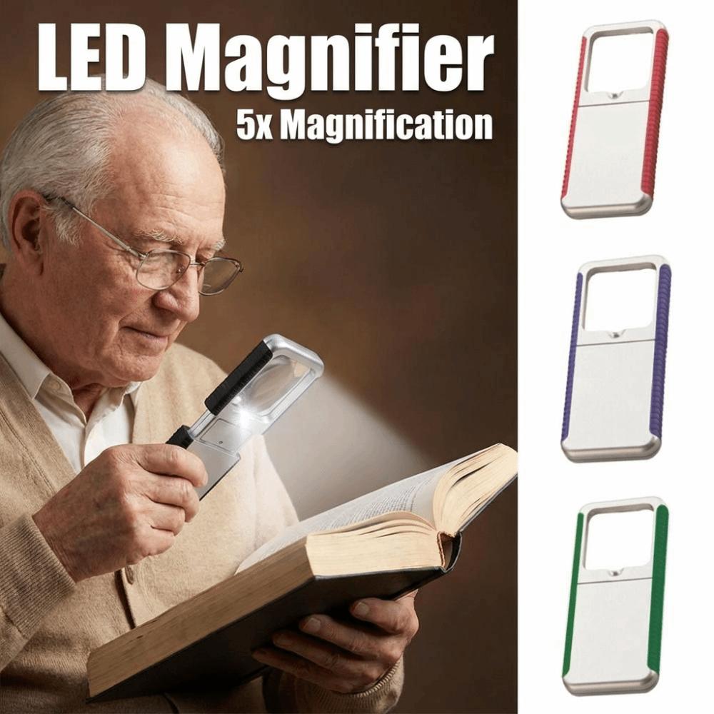 Handheld LED Magnifier 5x Magnification Illuminates Magnifier Pocket Loupe Reading Assistance