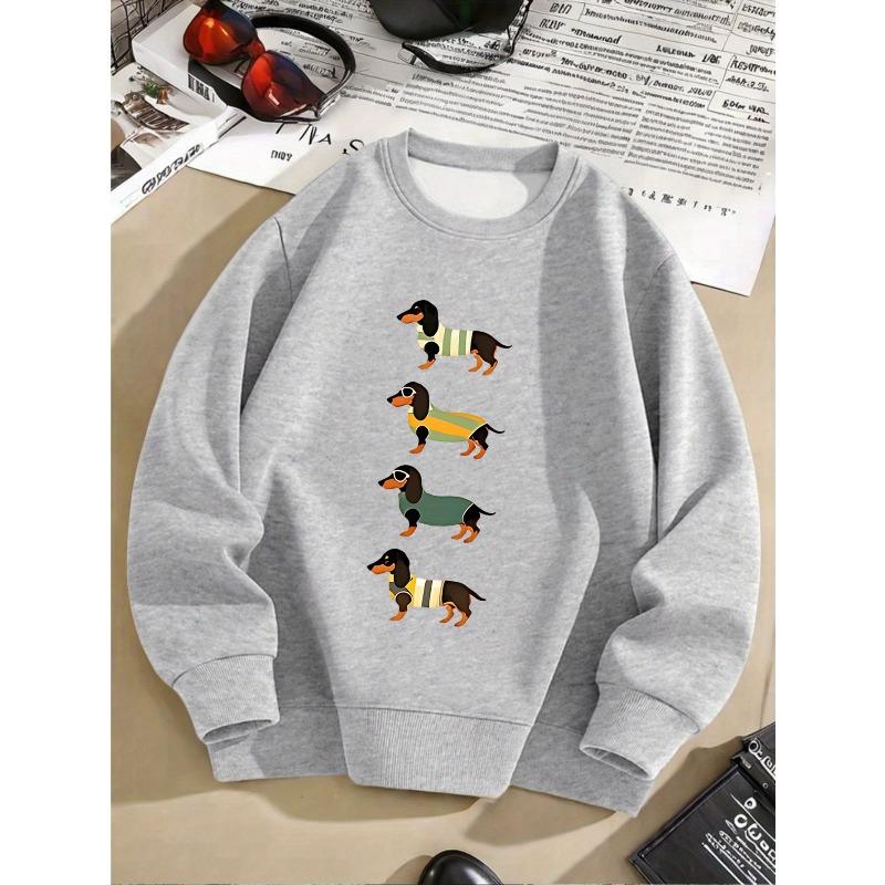 Kids Sweatshirt Cartoon Dachshund Pullover Sweatshirt - Long Sleeve Casual Top with Swimwear Print for Autumn And Winter