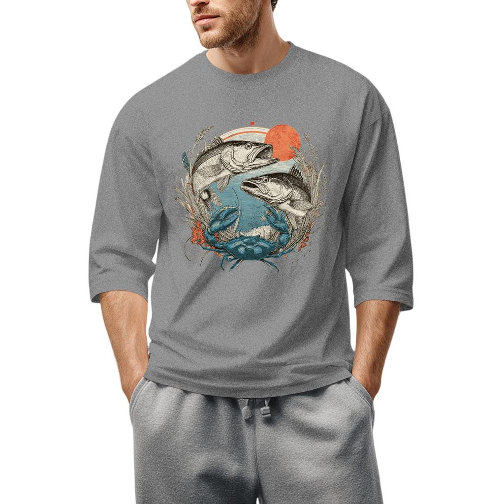 Men'S Round Neck Three-Quarters Sleeve Top Casual Fashion T-Shirt