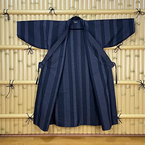 [momoten] [Amazon Exclusive Brand] Original Mizuyagi Kimono (Workwear, Samue, Haori, Bathrobe, Apron) Black Stripes, 120cm Long