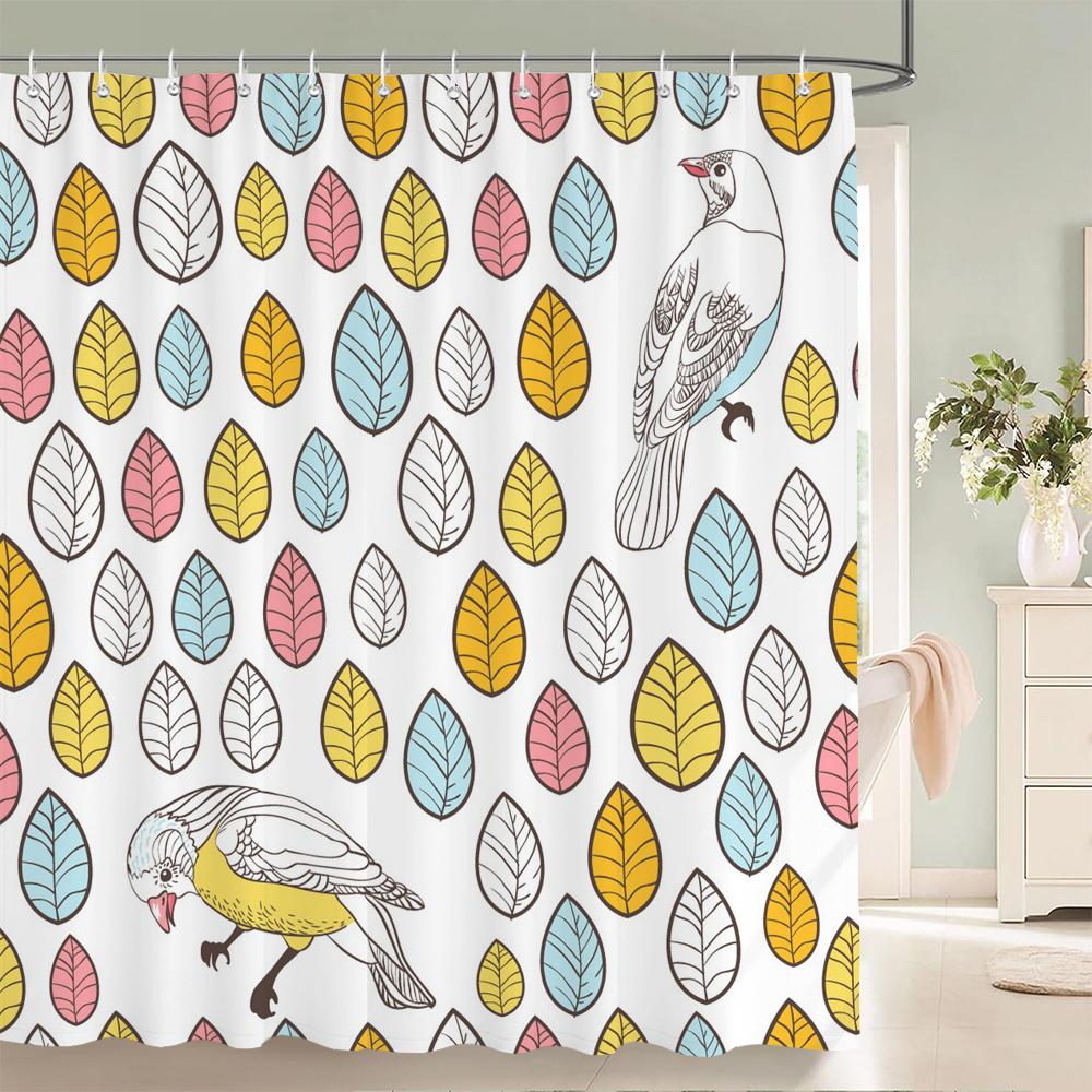 Flower Leaf Printing Shower Curtain Waterproof 3D Fabric Floral Plant Leaves Bathroom Curtain with 12 Hooks Home Decoration