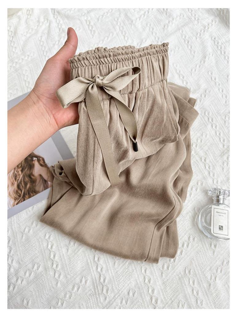 2025 European-Style Women's Wide-Leg Satin Pants for Spring & Summer