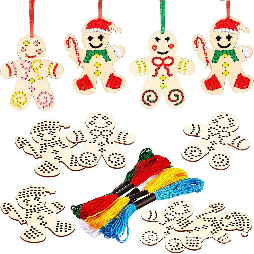 Cross Stitch Hanging Pendant Snowflake 3D DIY Cross Stitch Pendant Wooden Ornaments Making Kit for Home Xmas Tree Easter Decor