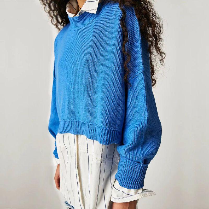 European and American Fashion Round Neck Loose Pullover Knit Sweater Round Neck Neck Loose Knit Sweater