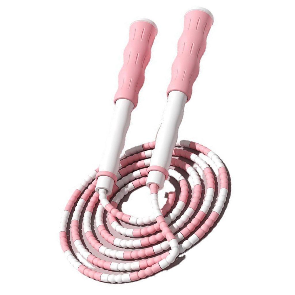 Segmented Jumping Rope Adjustable Untangled Beaded Flexible PP Plastic Jumping Rope for Kids Pink