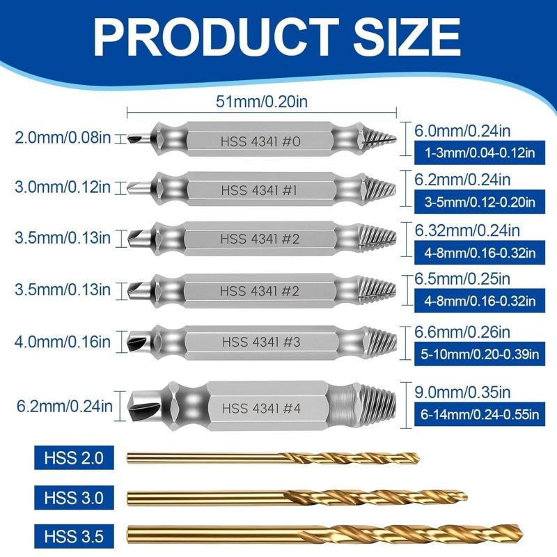 9pcs/set Damaged Screw Extractor Remover & Twist Drill Bit for Stripped Screws