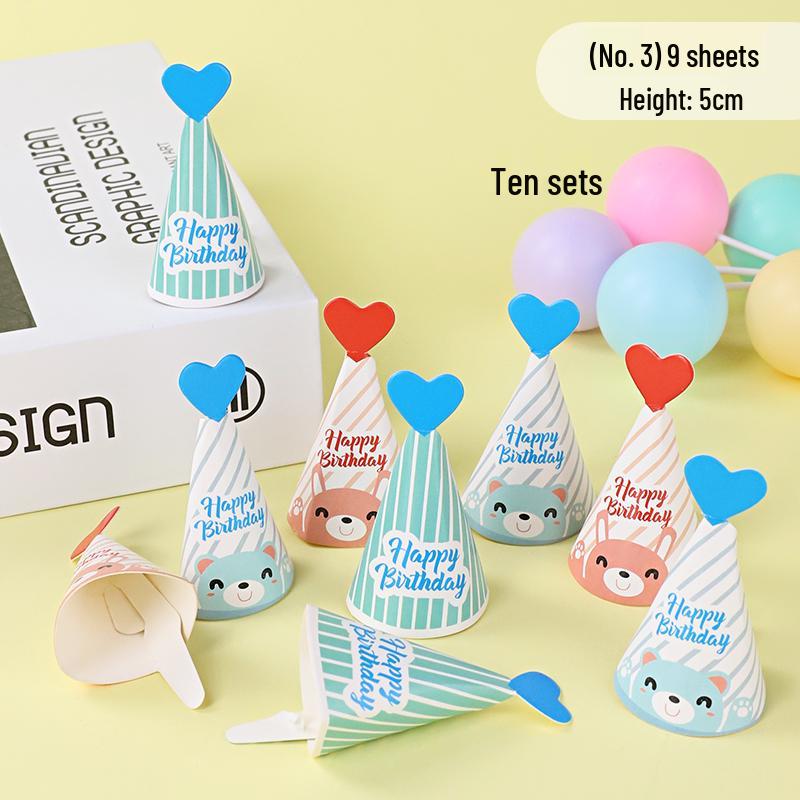 Mini Birthday Hat & Banner Cake Decorations - Internet Celebrity Style Baking Accessories
