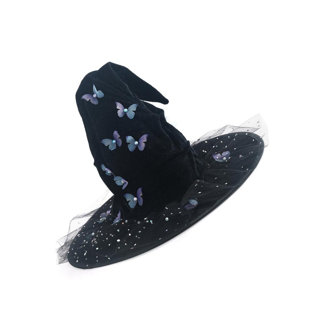 Butterfly Halloween Hat Soft Laces Witch Hat  Black Women Hat Costume Accessory for Halloween And Masquerade Event