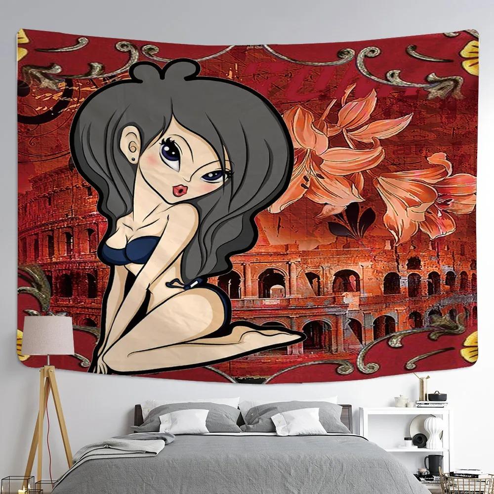 Wanddekoration Zuhause Wandteppich Cartoon Süßes Mädchen Hintergrund Hängestoff Büro Wohnzimmer Wandteppich