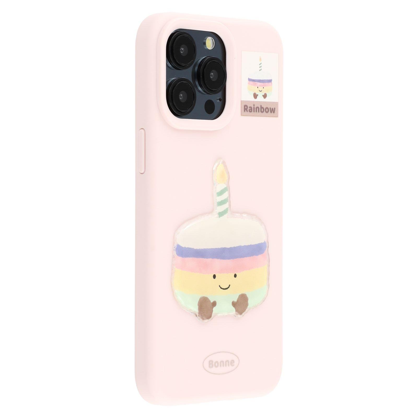 

For iPhone 15 Pro Case Pattern Printed 2.0mm TPU Phone Cover with 3D Accessories Decor Pink+Macaron