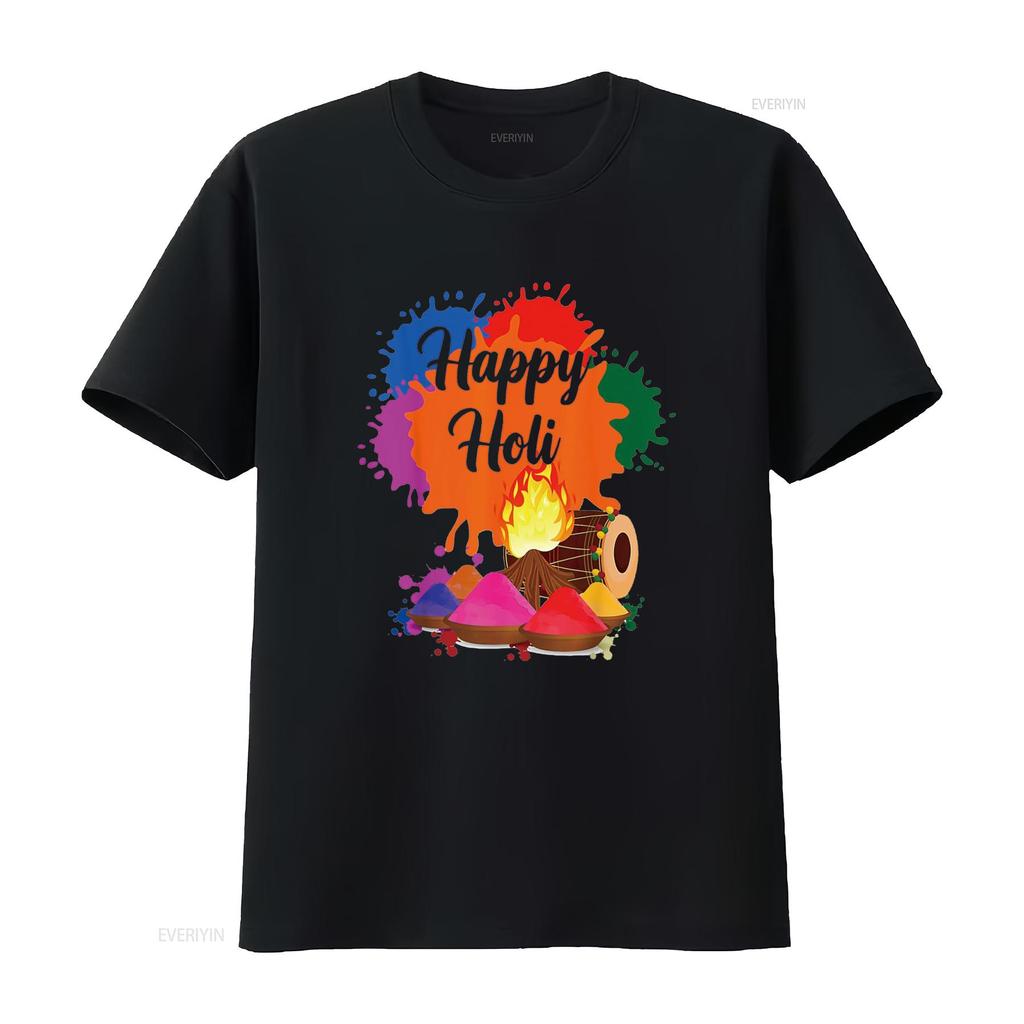 Happy Holi Family Kids Cool Festival Outfit T Shirt Vintage Washed Stylish Fashion Homme Stretched Streetwear Slightly