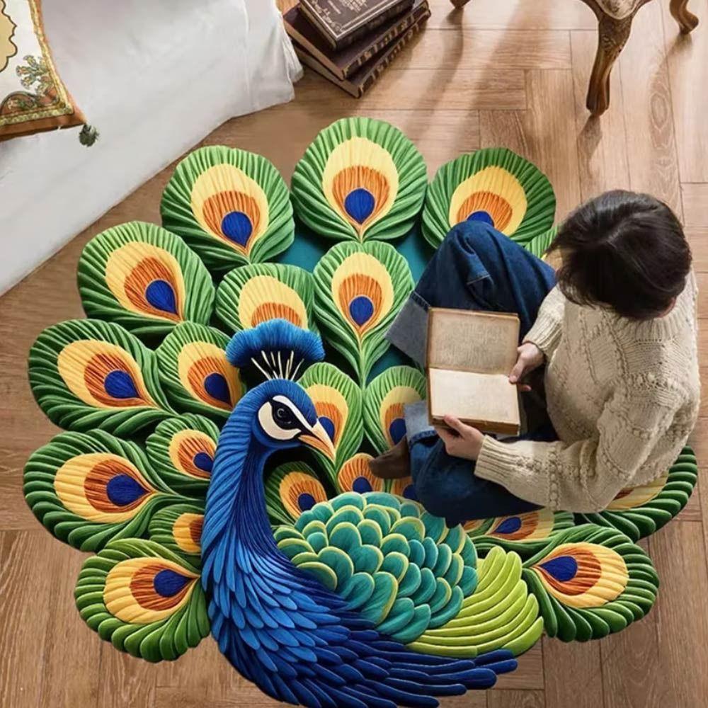 Soft Peacock Carpet Non-slip Door Gasket Portable Peacock Mat  for Living Room Tea Table Bedside