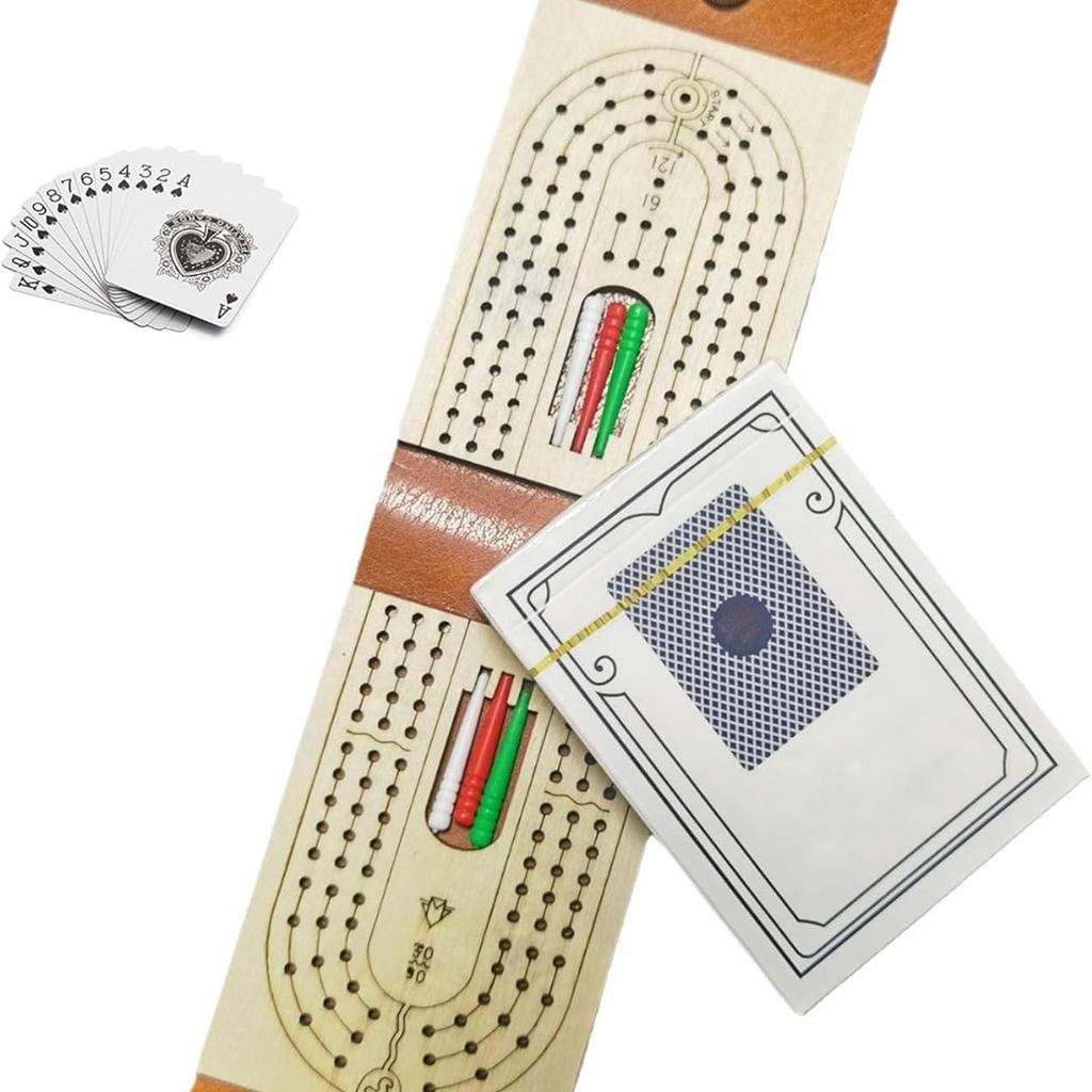 Portable Travel Cribbage Board Game Set Includes Storage Space 1 Deck 6 Pegs of Cards and Instructions Classic for Family Fun and Entertaining