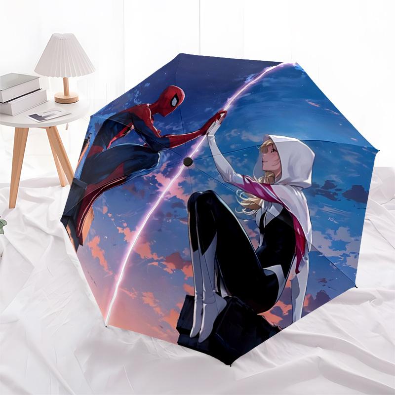 1pc SpiderMan and SpiderGwen Automatic Folding Umbrella, Durable Plastic & Iron, Lightweight for Outdoor Daily Use  025