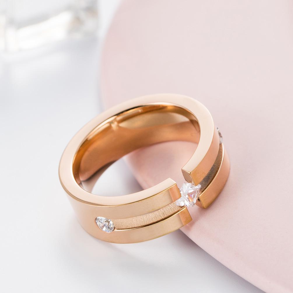 Cardstone Inlaid Diamond Titanium Steel Ring Simple Square Diamond Couple Accessory