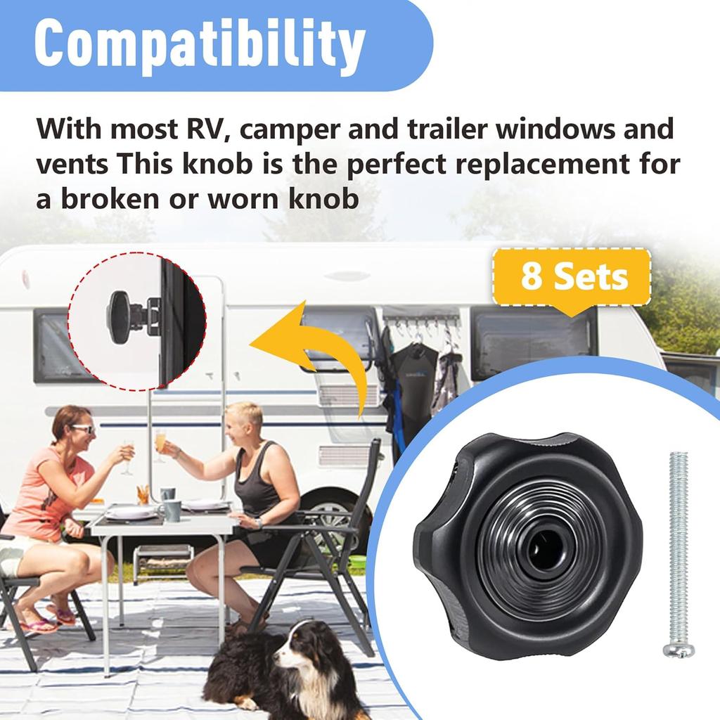 8-Pack 20345 RV Camper Window and Vent Knobs Crank Handle Turn Latch | Higher Quality Replacement Knob with Screws | Window and Vent Knob Fits for