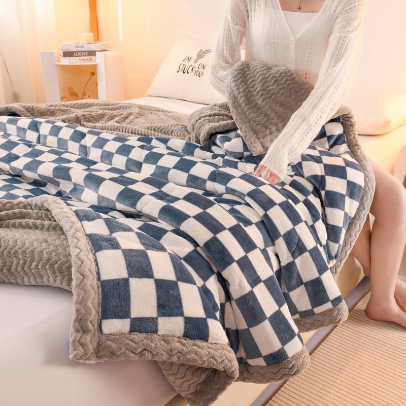 Thickened Warm Coral Fleece Winter Blanket for Bed Cartoon Bear Printed Double-layer Milk Velvet Blankets Double Plush Comforter