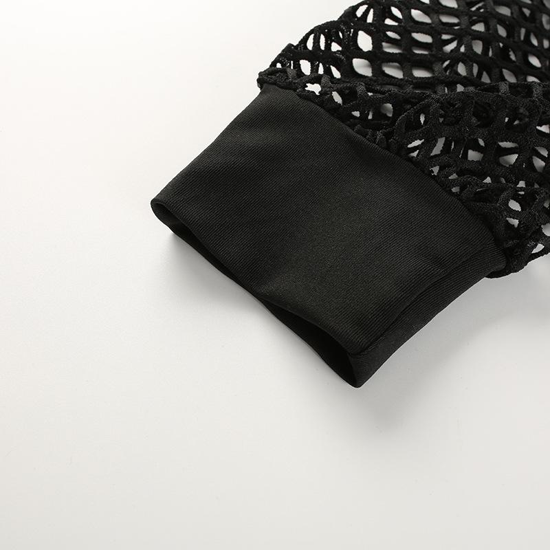 Women's Fashion Sexy Mesh Hollow Out Short Hooded Mesh Smock