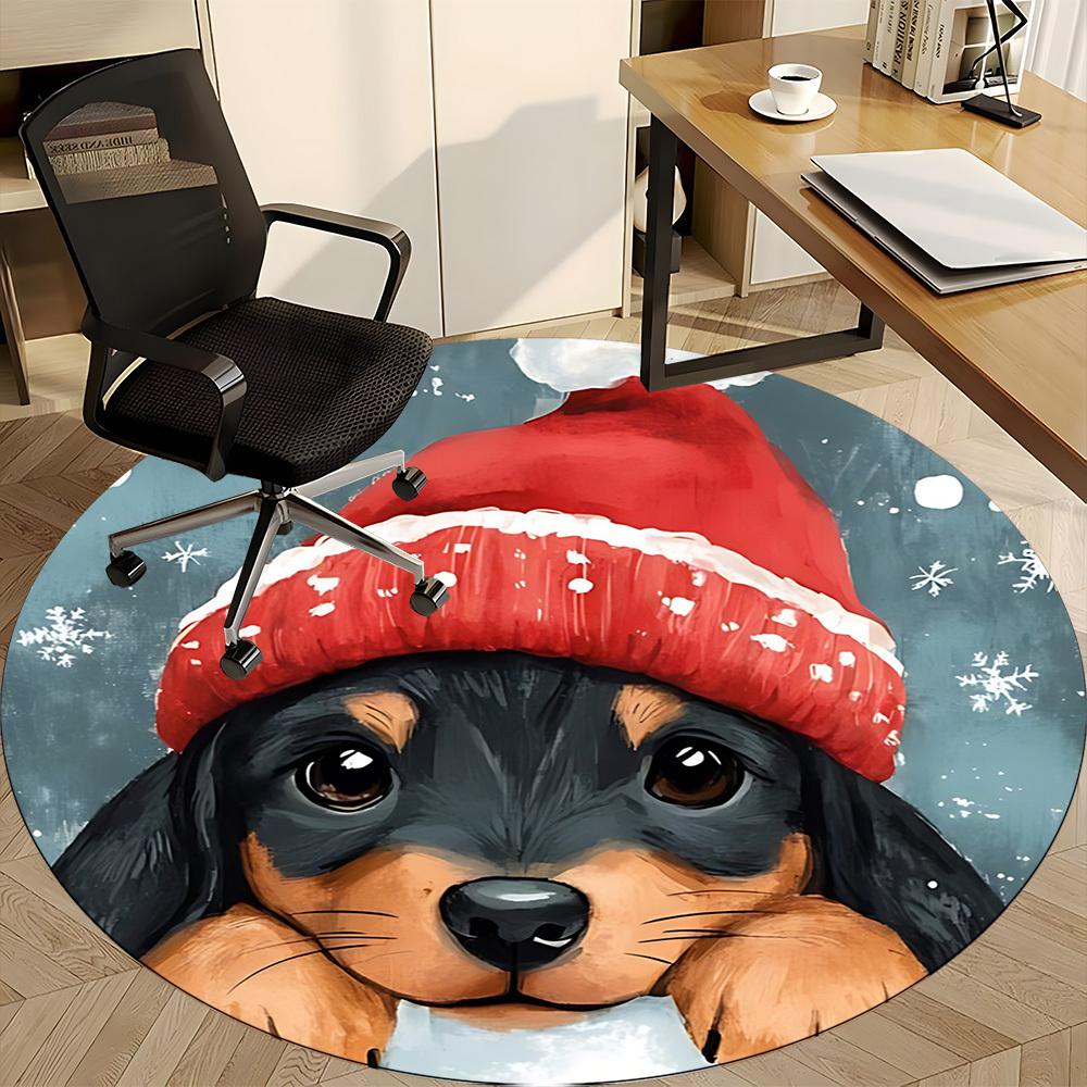 1pc Winter Pup Office Round Area Rug, Indoor Mat Suitable ForOffice, Under Office Chairs Bedroom Living Room Home Decor T196