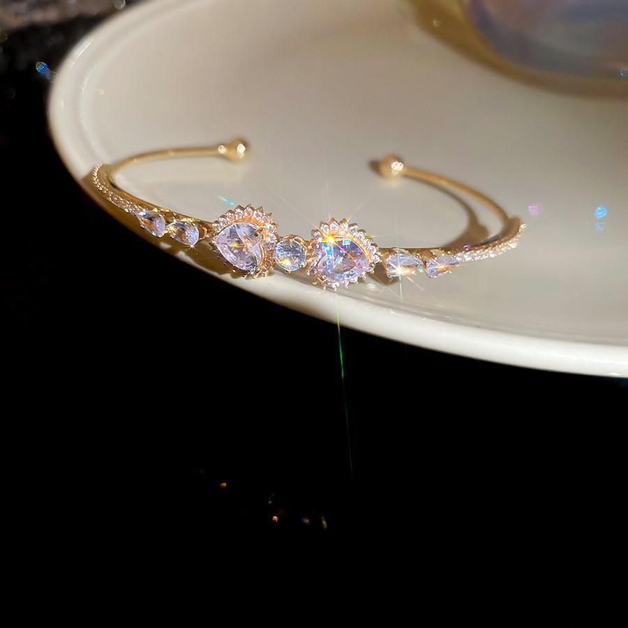 Super Flash Zircon Round Heart-shaped Flower Multi-layer Open Bracelet Exquisite and Beautiful Bracelet Light Luxury Jewelry Women