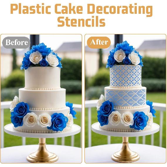 Cake Stencils for Buttercream, 10 PCS Mesh Floral Stencils for Cakes Decorating Supplies DIY Side Baking Stencil Reble Templates for Fondant Cookie