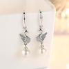 Ladies Elegant Zircon Swan Pearl Eardrop Earrings