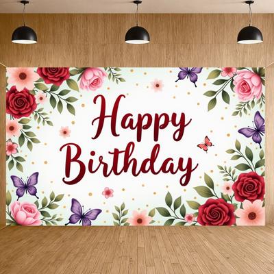 Birthday Celebration Banner Red Butterfly Background Banner Butterfly Birthday Event Banner For Family Gathering Birthday