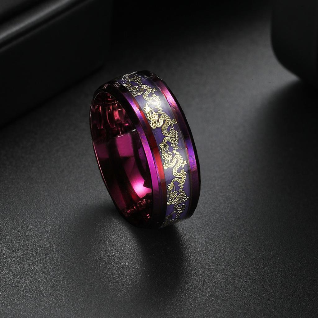 Fashion Purple Dragon Phoenix Stainless Steel Couple Rings Inlay Purple Carbon Fiber For Men Women Wedding Jewelry