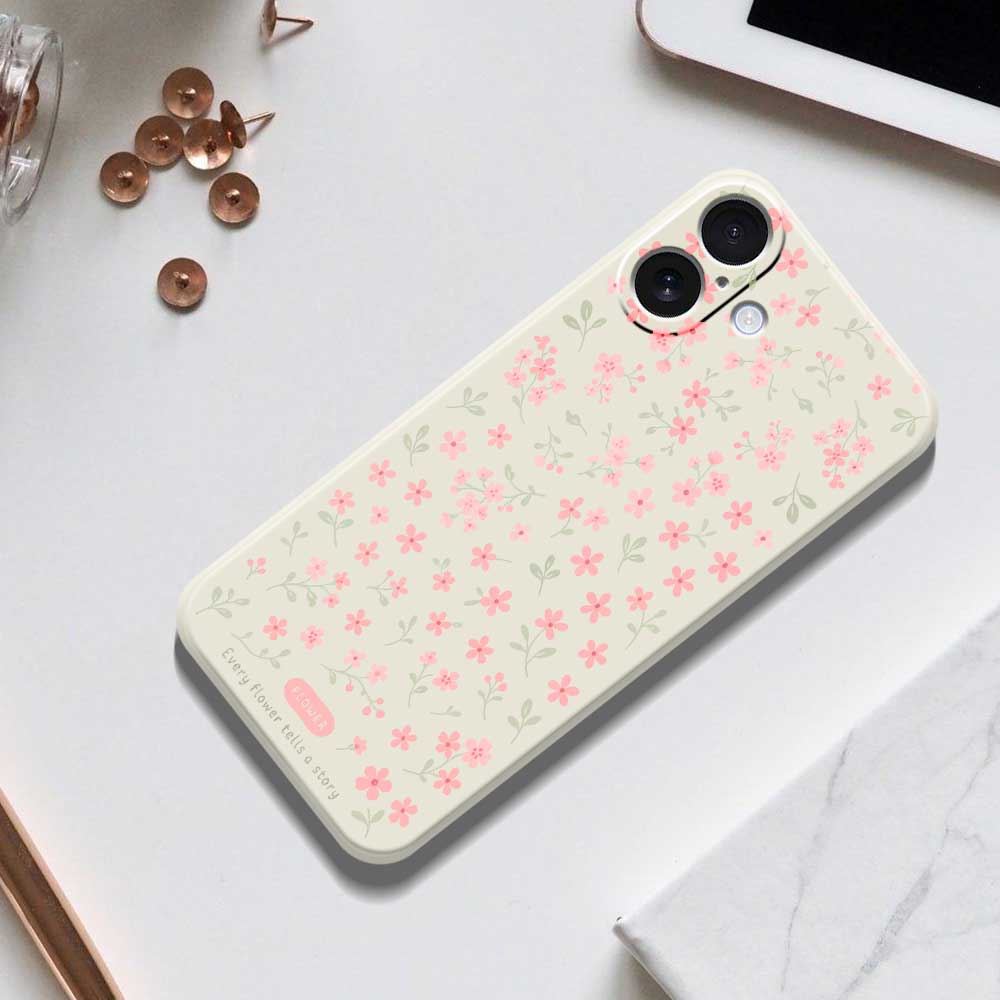 For iPhone 17 Case Pink Small Flowers Pattern Printing Straight Edge TPU Phone Back Cover