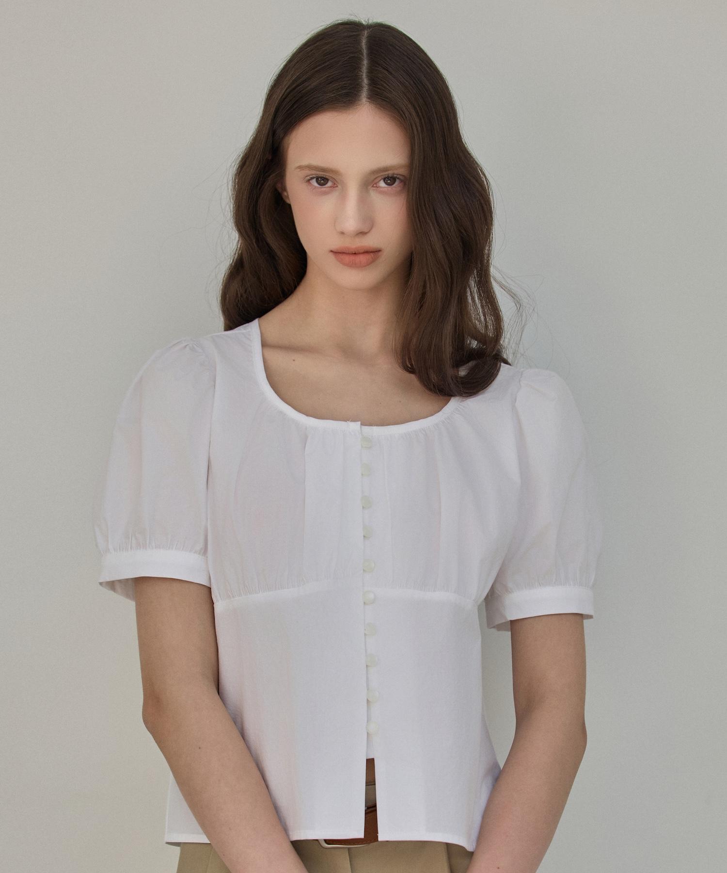 Eliotti Shirring Half Blouse_3Color White/Free
