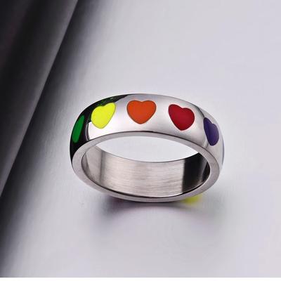 Drip Glue Colored Heart Shaped Ring Rainbow Ring Titanium Steel Heart Shaped Ring