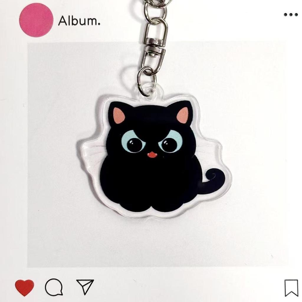 2D Zeichentrickkatze Acryl Schlüsselanhänger - Niedlicher Schwarzer Kater Rucksack Anhänger