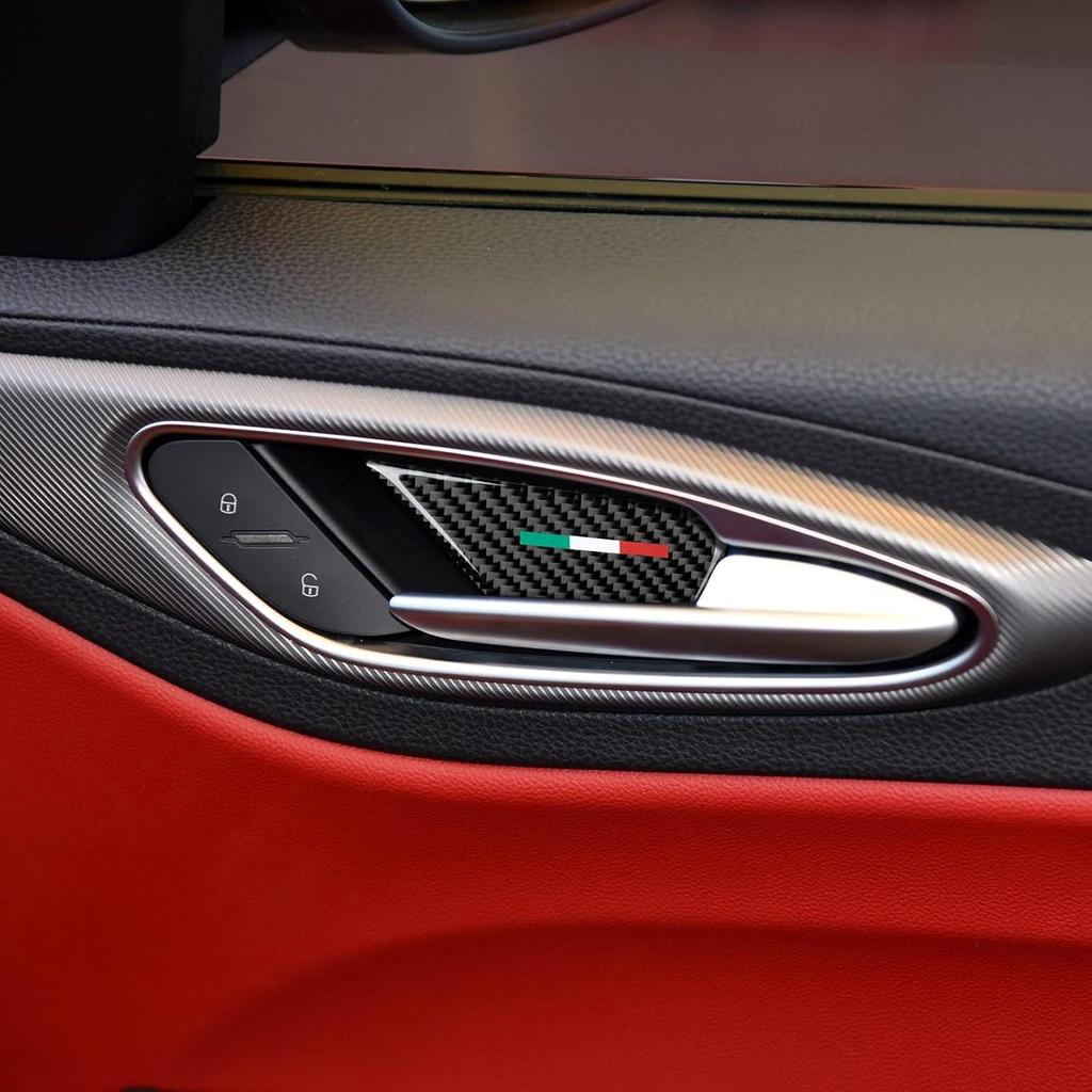 4PCS Car Inner Door Bowl Cover Trim Carbon Fiber Sticker Decal fits for Alfa Romeo Giulia Stelvio Tonale 2016 2017 2018      2024 2025 2026 Interior