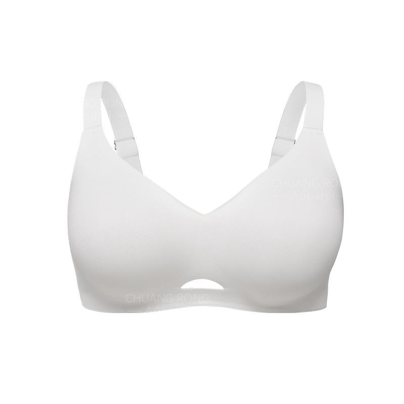 

European and American plump large size women s wide shoulder strap upper support thin hollow breathable invisible seamless steel ring underwear bra 1XL белый