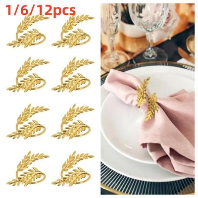 1/6/12pcs Metal Napkin Ring Buckles Gold Leaf Dinnig Table Decoration  for Wedding Birthday Party