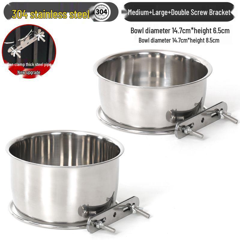 304 Stainless Steel Anti-Spill Hanging Pet Food Bowl for Cages
