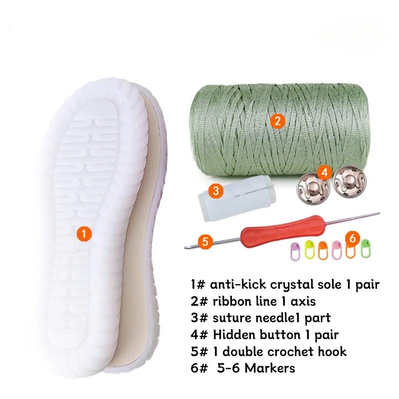 1 Set Hand-woven Hollow Line Hook Sole Kids Adult Roman Sandals Crystal Bottom Hooks Sandals Crocheted Diy Hand-knitted Material