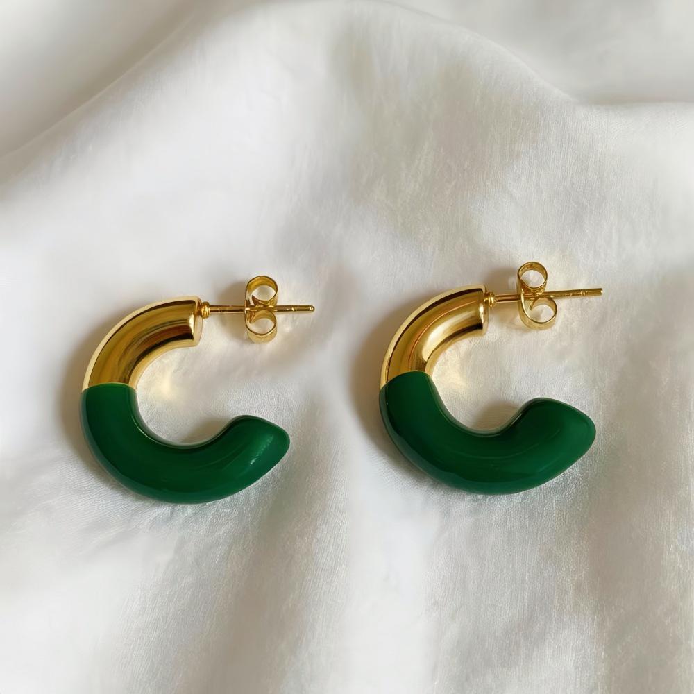 C-shaped Stainless Steel Oil Drip Earrings - Elegant & Versatile Ear Jewelry with High-end Feel.