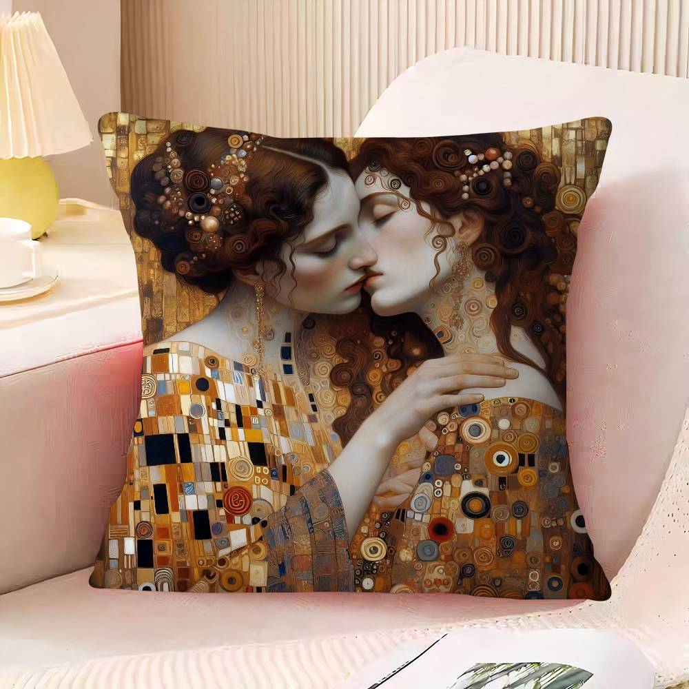 Gustav Klimt The Kis Cover With Short Plush Print For Living Room Sofa Decoration Cushion Cover Pillow Covers
