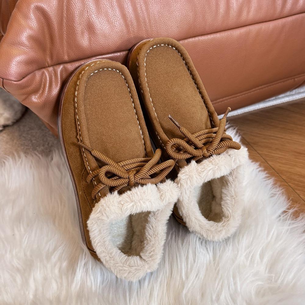 Women's Shoes Winter Warm Leather Casual Flats Leather Single Shoes Women's Walking Non-Slip Women Shoes Zapatos De Mujer