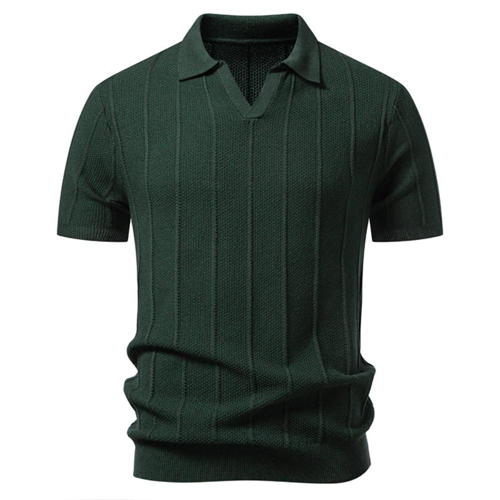 2026 Men's Casual Short-Sleeved T-Shirt - Solid Stripes - Fashionable Trendy Casual Fit Knitted Base Shirt