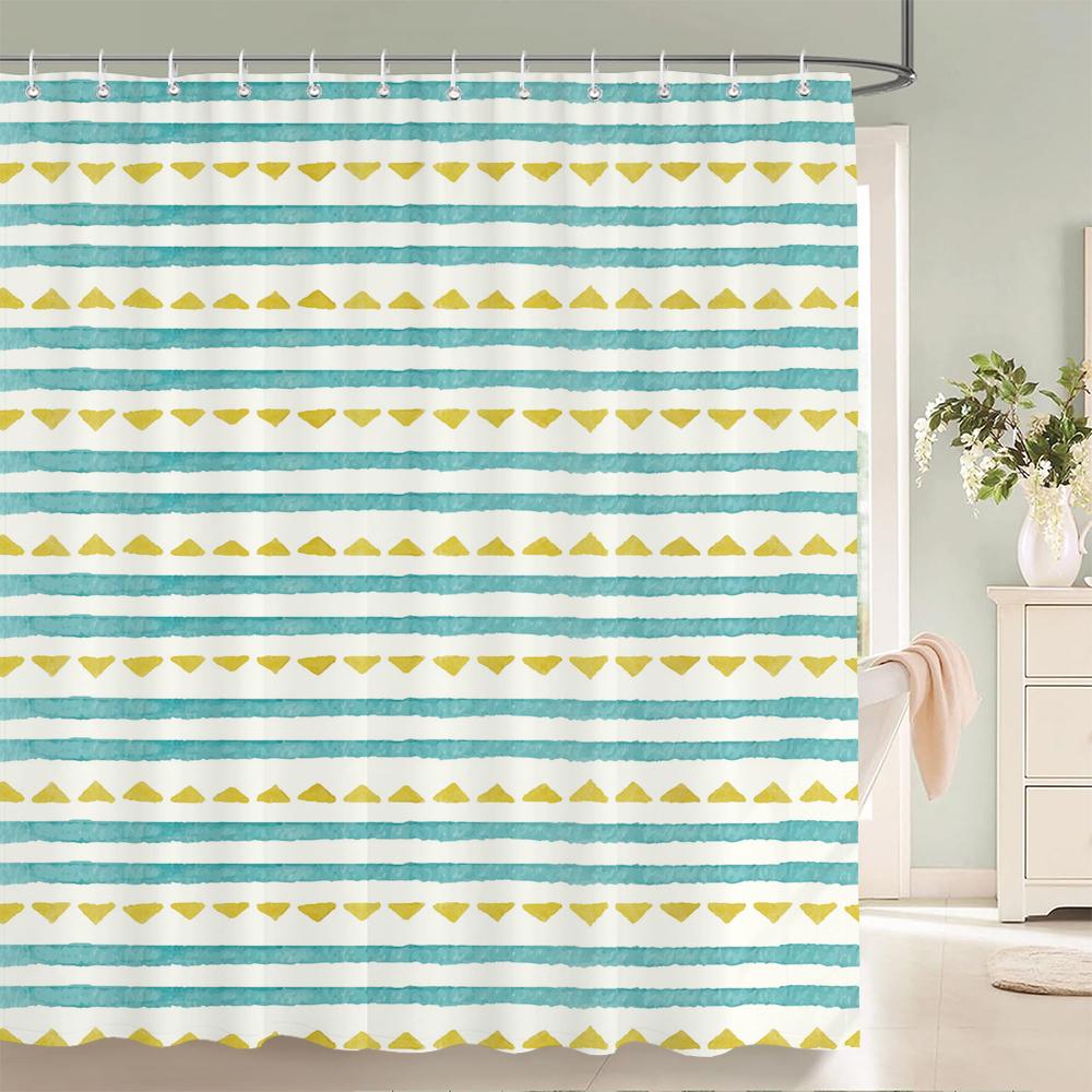 Geometric Stripe Printed Shower Curtain Color Art Polyester Fabric Shower Curtain Home Bathroom Decoration Curtain with Hooks