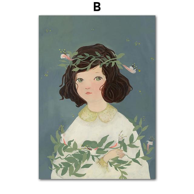 Mädchen Kaktus Blume Vogel Tier Wand Kunstdruck Leinwand Malerei Nordic Leinwand Poster Und Drucke Wand Bilder Baby Kinder Zimmer