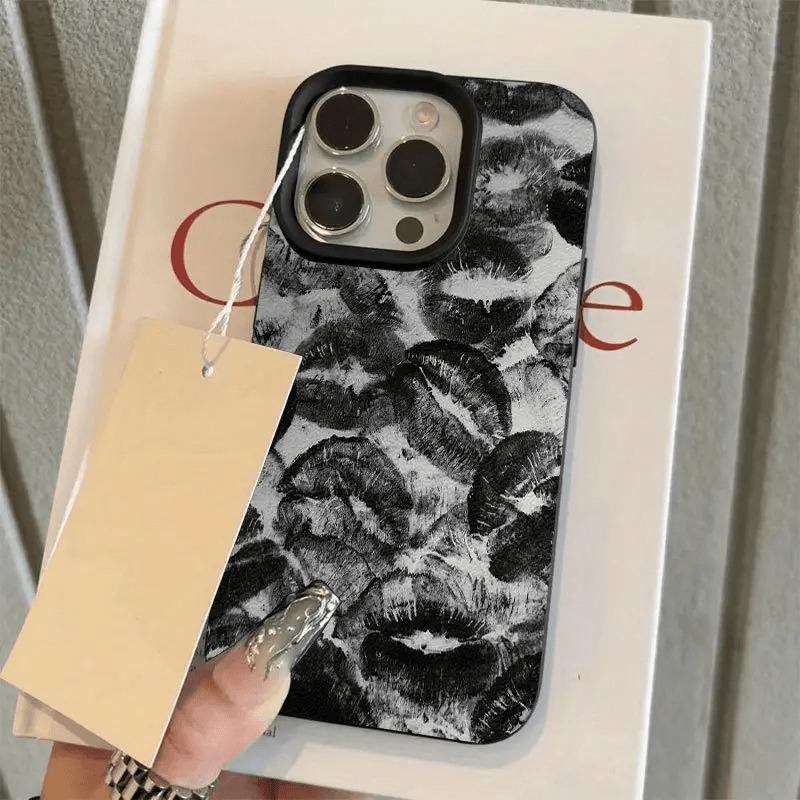 Black Lip Print Trendy Pattern Phone Case Suitable for iPhone 17 16 15 14 13 12 11 Pro/Max/Plus Anti Drop and Shockproof