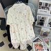 Light pink peach small fresh summer pattern nightdress summer simple bubble wrinkle loose loungewear