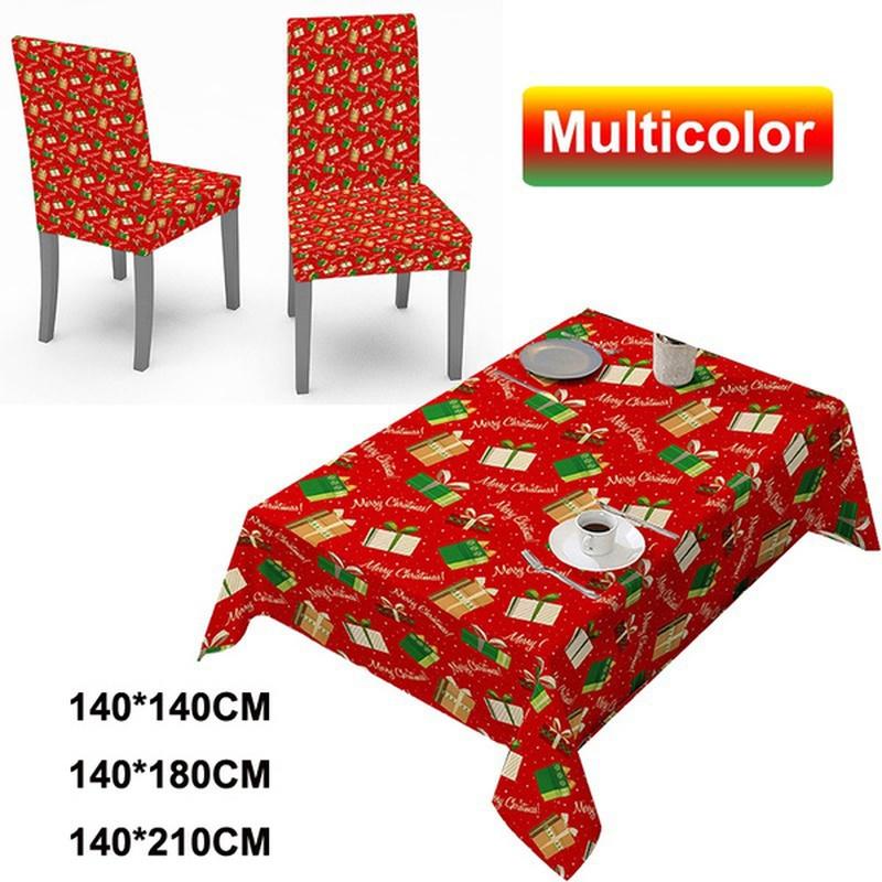Christmas Tablecloth Chair Cover Kitchen Dining Table Decorations Santa Claus Print Family Rectangular Party Table Chair Covers Christmas Ornaments