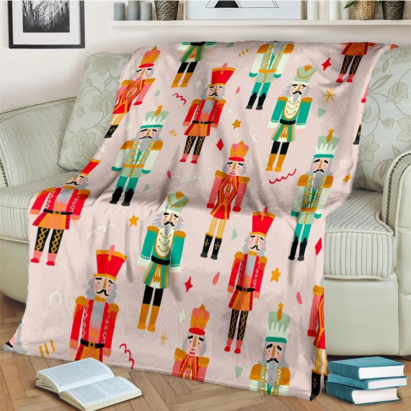 Kreslená deka s vánočním stromkem a Louskáčkem, Měkká přehozová deka pro domov, ložnici, postel, pohovku, na piknik, cestování, do kanceláře, krycí deka pro děti