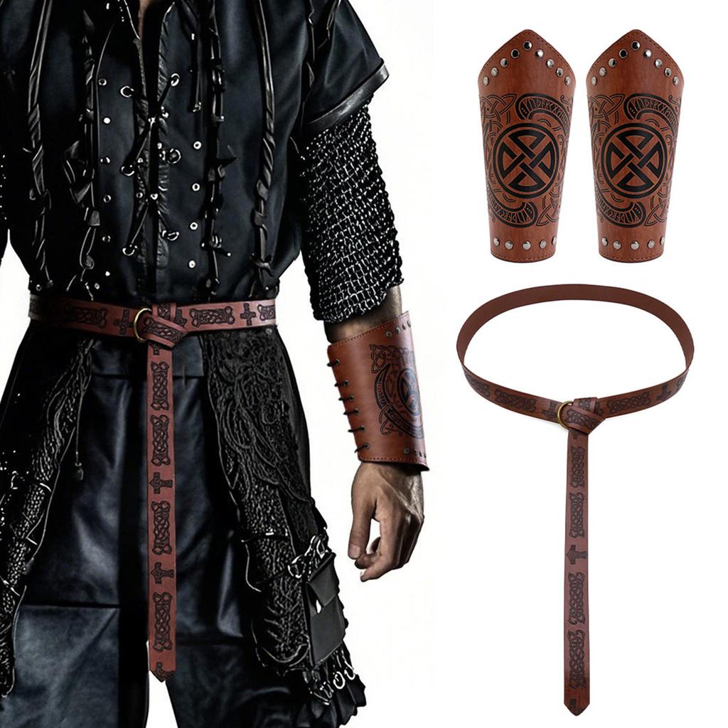 Renaissance Wikinger Kostüm Zubehör, Mittelalterliche Piraten Leder Armschienen Gürtel Halloween Renaissance Cosplay Kostüme