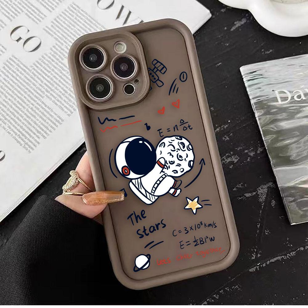 Cartoon Astronaut Space Phone Case For iPhone Apple 17 AIR 16 16E 11 12 13 14 15 XR Plus Pro Max DIY Case TPU Shockproof Cover